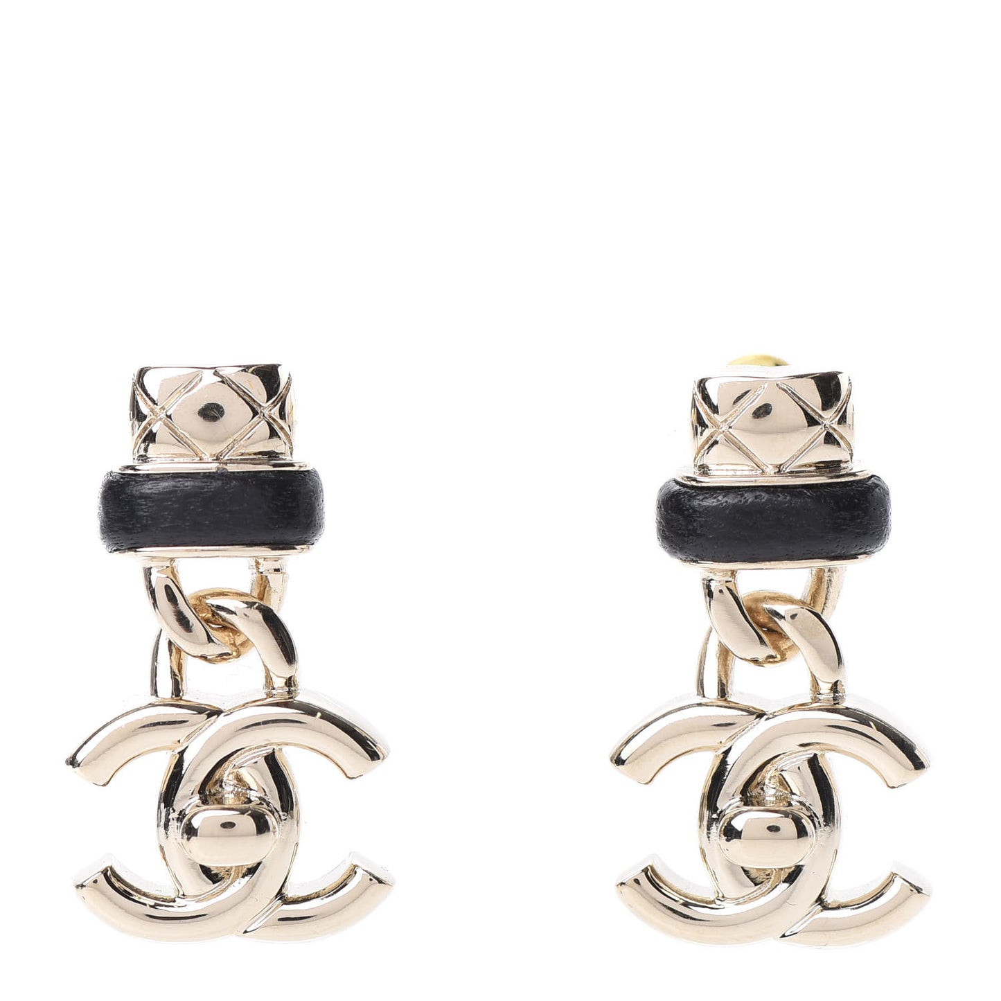 Lambskin CC Turnlock Drop Earrings Gold Black