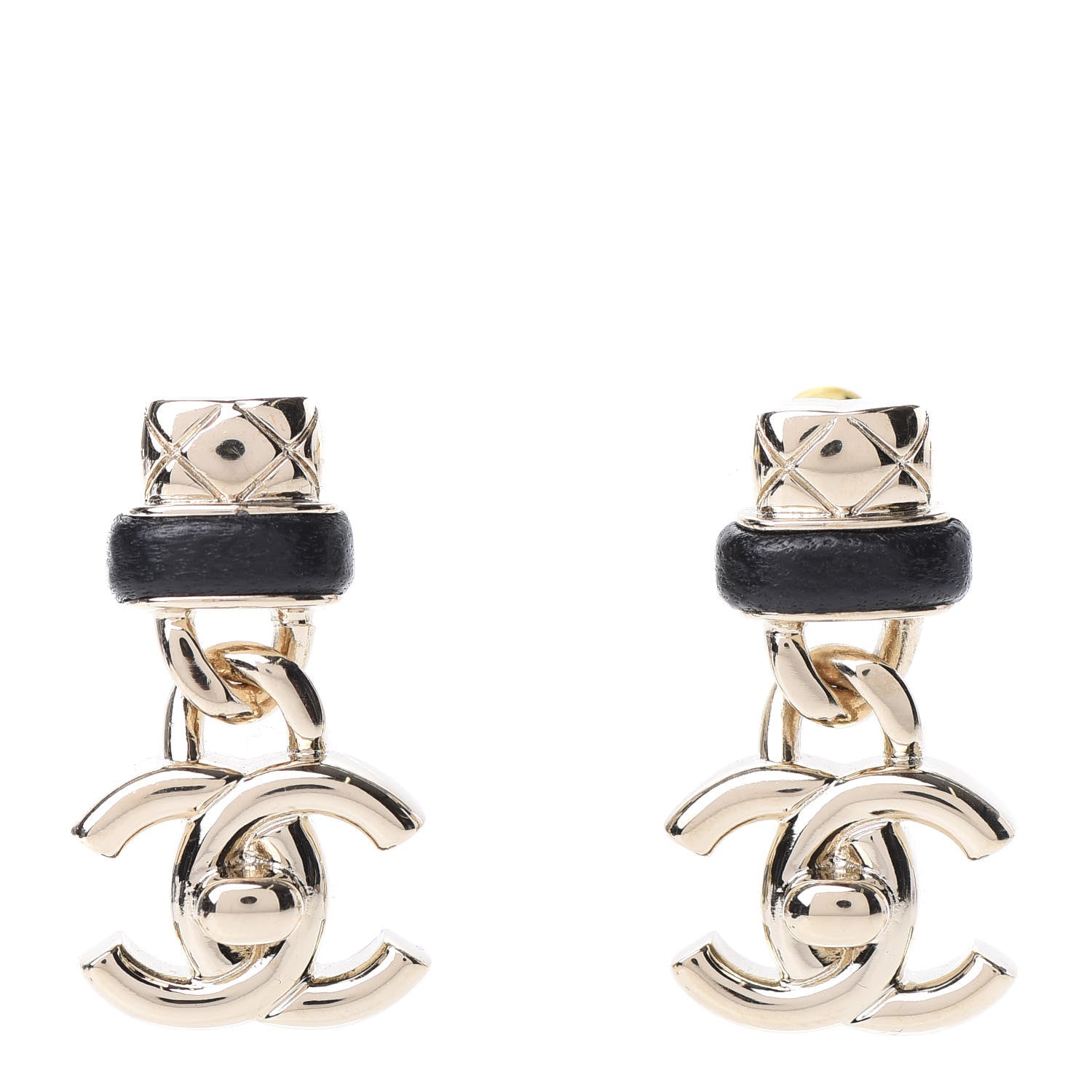 Chanel Lambskin CC Turnlock Drop Earrings Gold Black 1 of 5