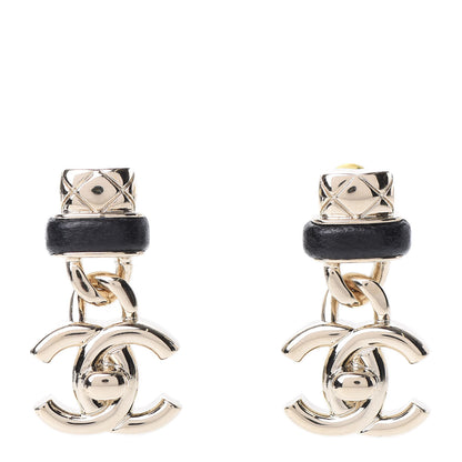 Chanel Lambskin CC Turnlock Drop Earrings Gold Black 1 of 5