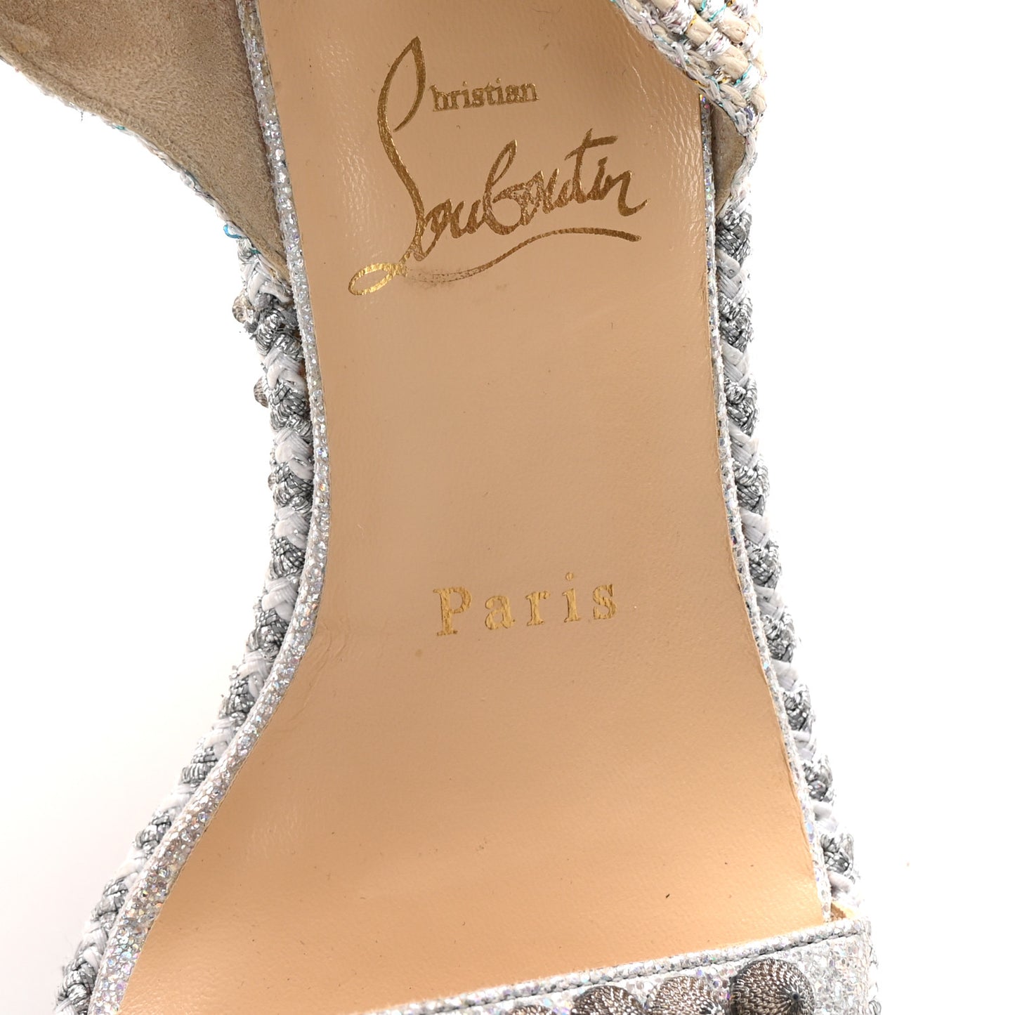 Glitter Calfskin Rope Spiked Lata 110 Wedges 37 Silver
