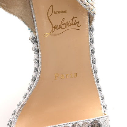 Christian Louboutin Glitter Calfskin Rope Spiked Lata 110 Wedges 37 Silver 8 of 8
