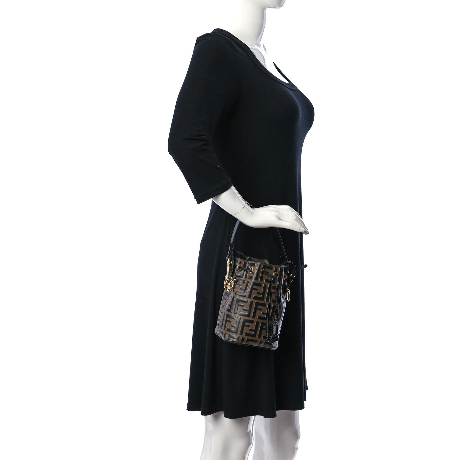 Fendi Vitello Liberty F is Fendi Bi-Color FF 1974 Embossed Mini Mon Tresor Bucket Bag Maya Black 2 of 11
