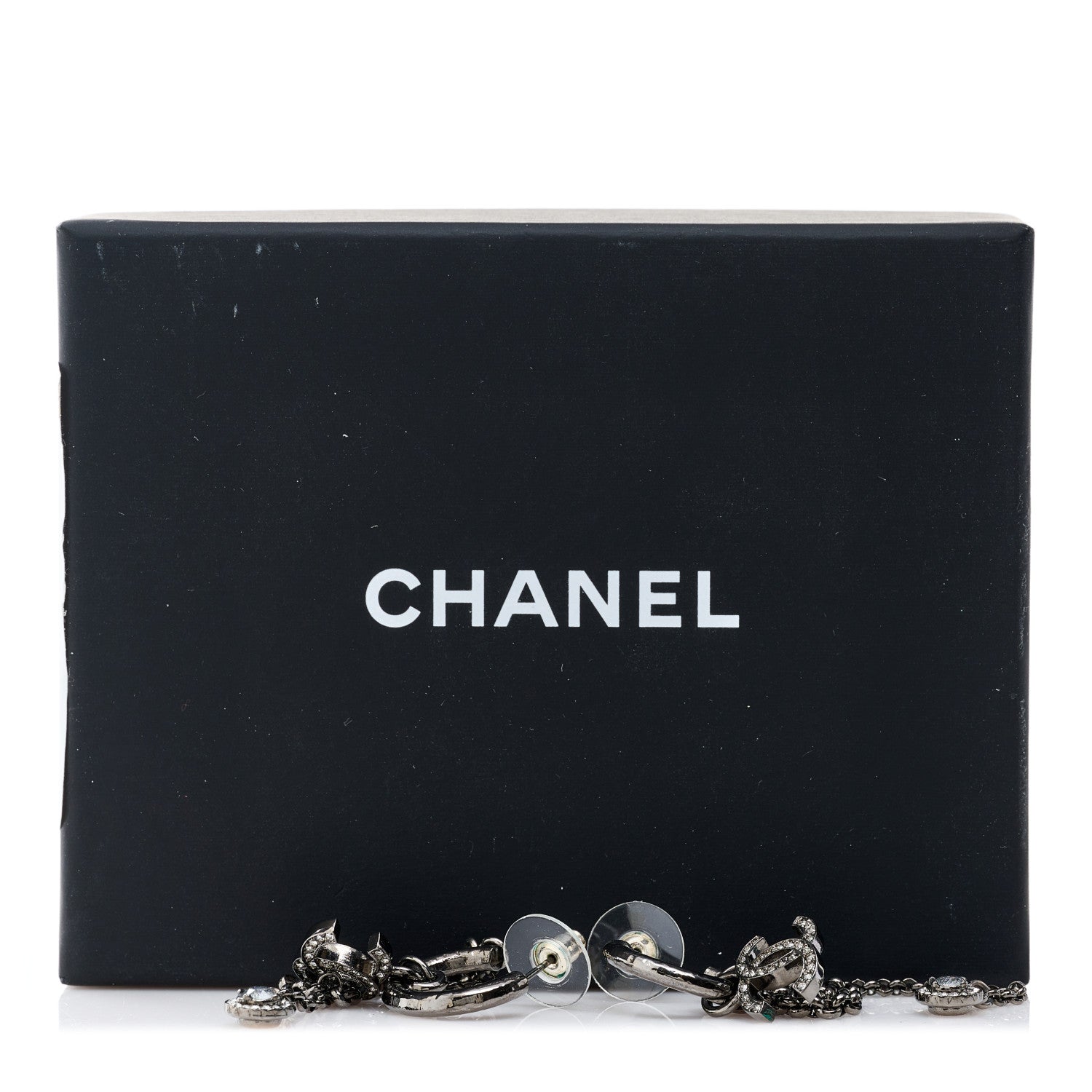 Chanel Ruthenium Crystal CC Chain Drop Earrings 5 of 5