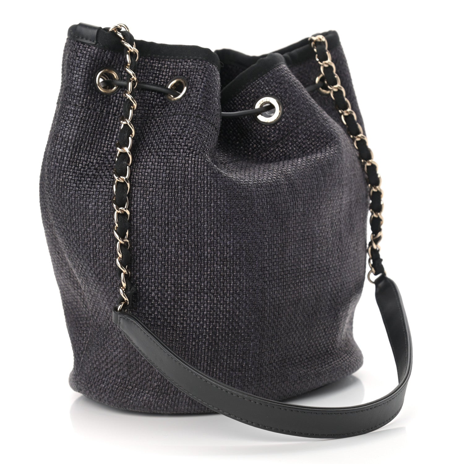 Chanel Mixed Fibers Deauville Drawstring Bag Black 3 of 10