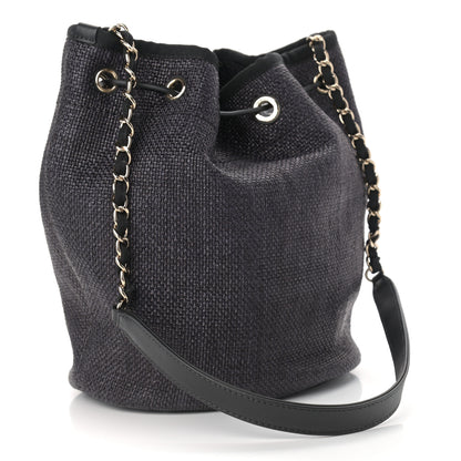 Chanel Mixed Fibers Deauville Drawstring Bag Black 3 of 10