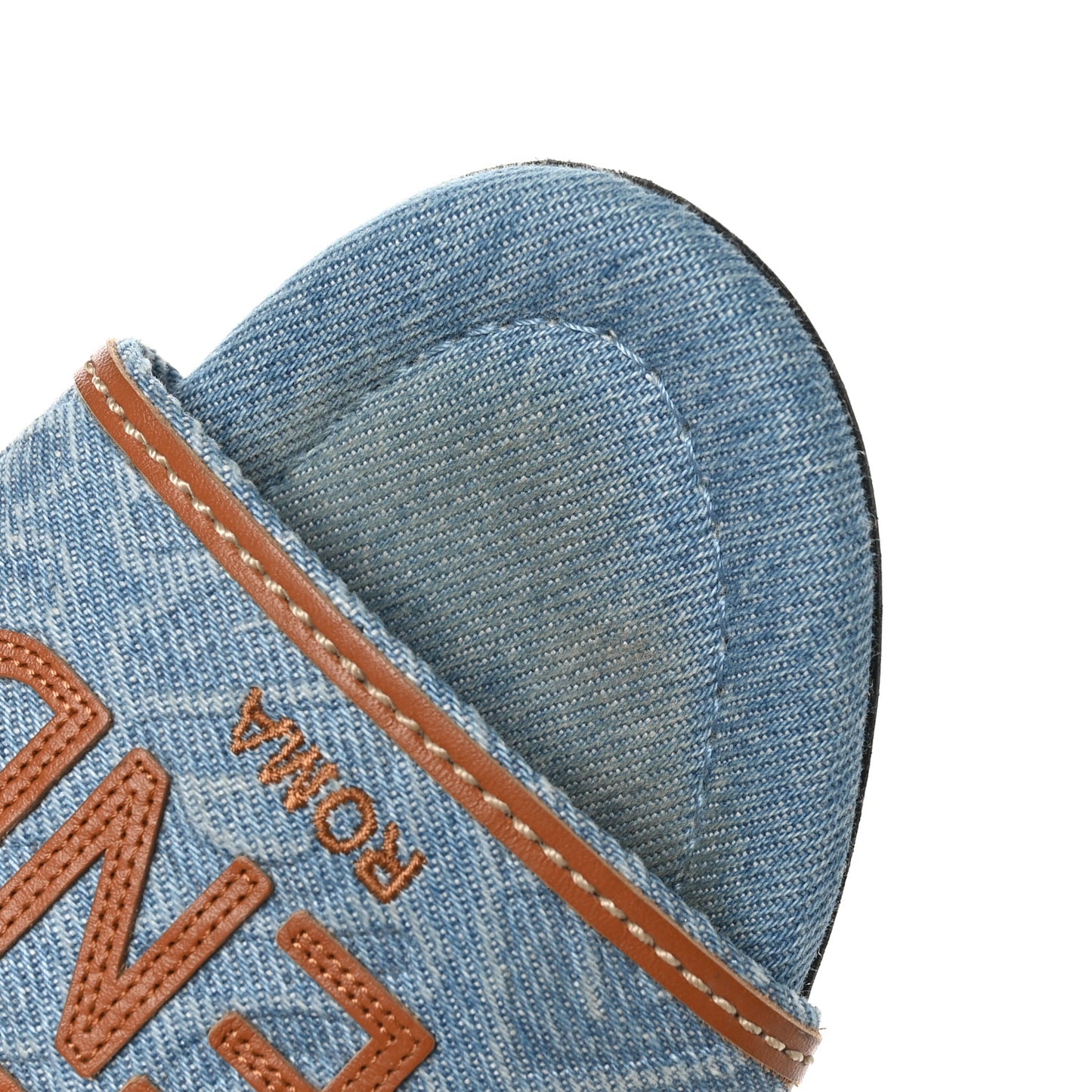 Denim Print Logo Flat Slide Sandals 38 Denim Brandy