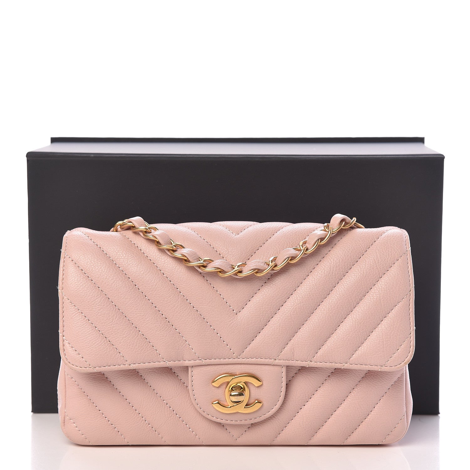 Chanel Calfskin Chevron Quilted Mini Rectangular Flap Light Pink 11 of 11