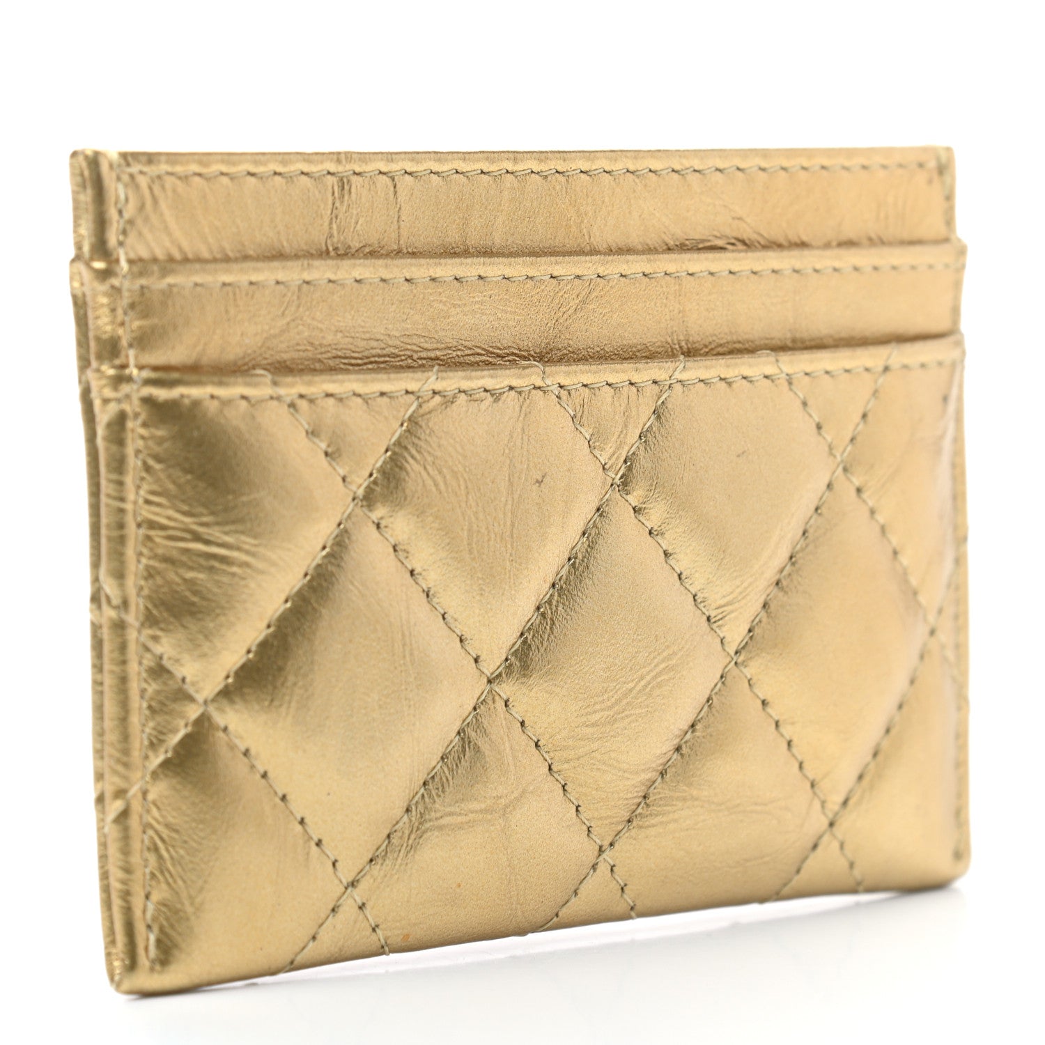 Chanel Aged Metallic Calfskin Pearl CC Quilted Card Holder Gold 3 of 8