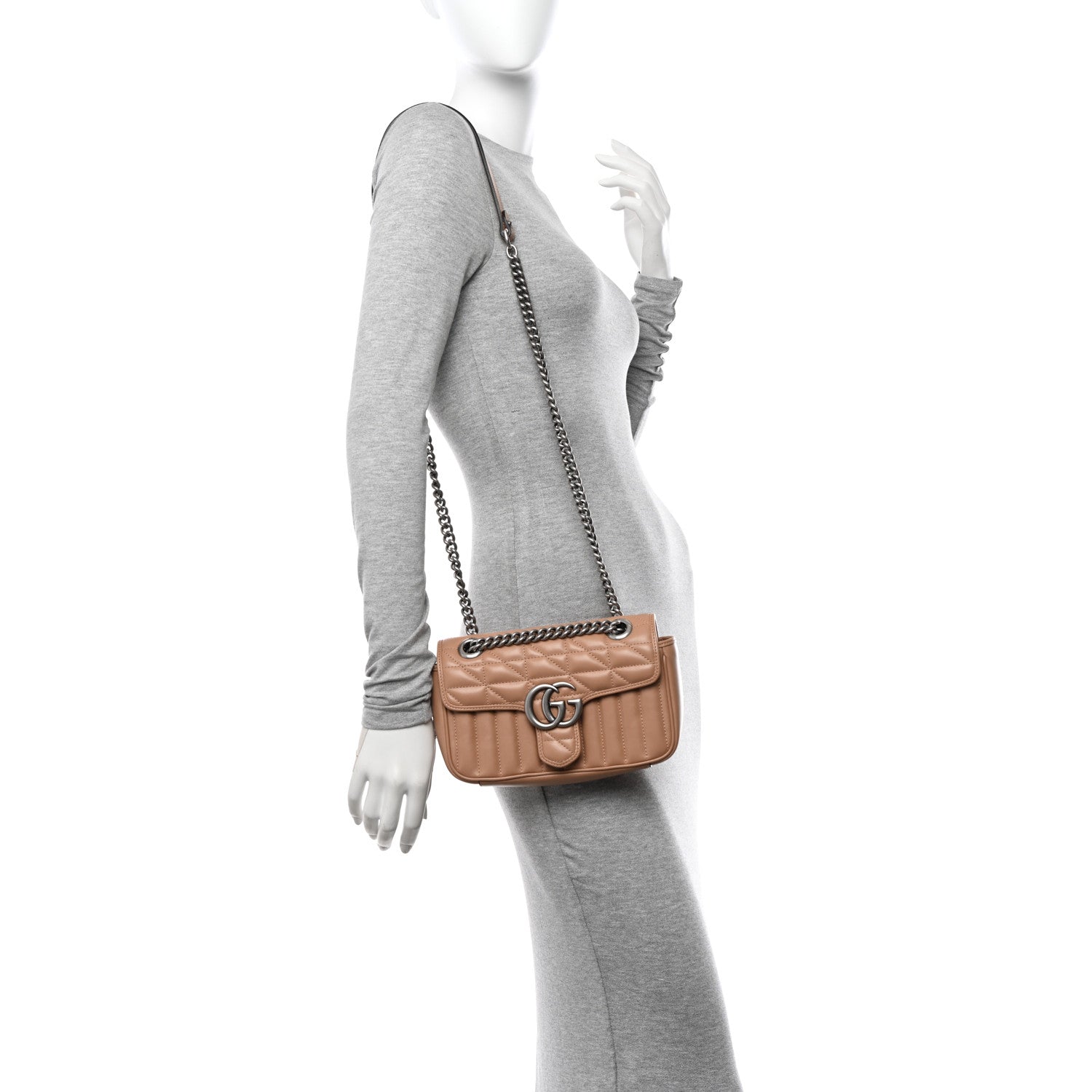 Gucci Calfskin Matelasse Aria Mini GG Marmont Shoulder Bag Camelia 2 of 11