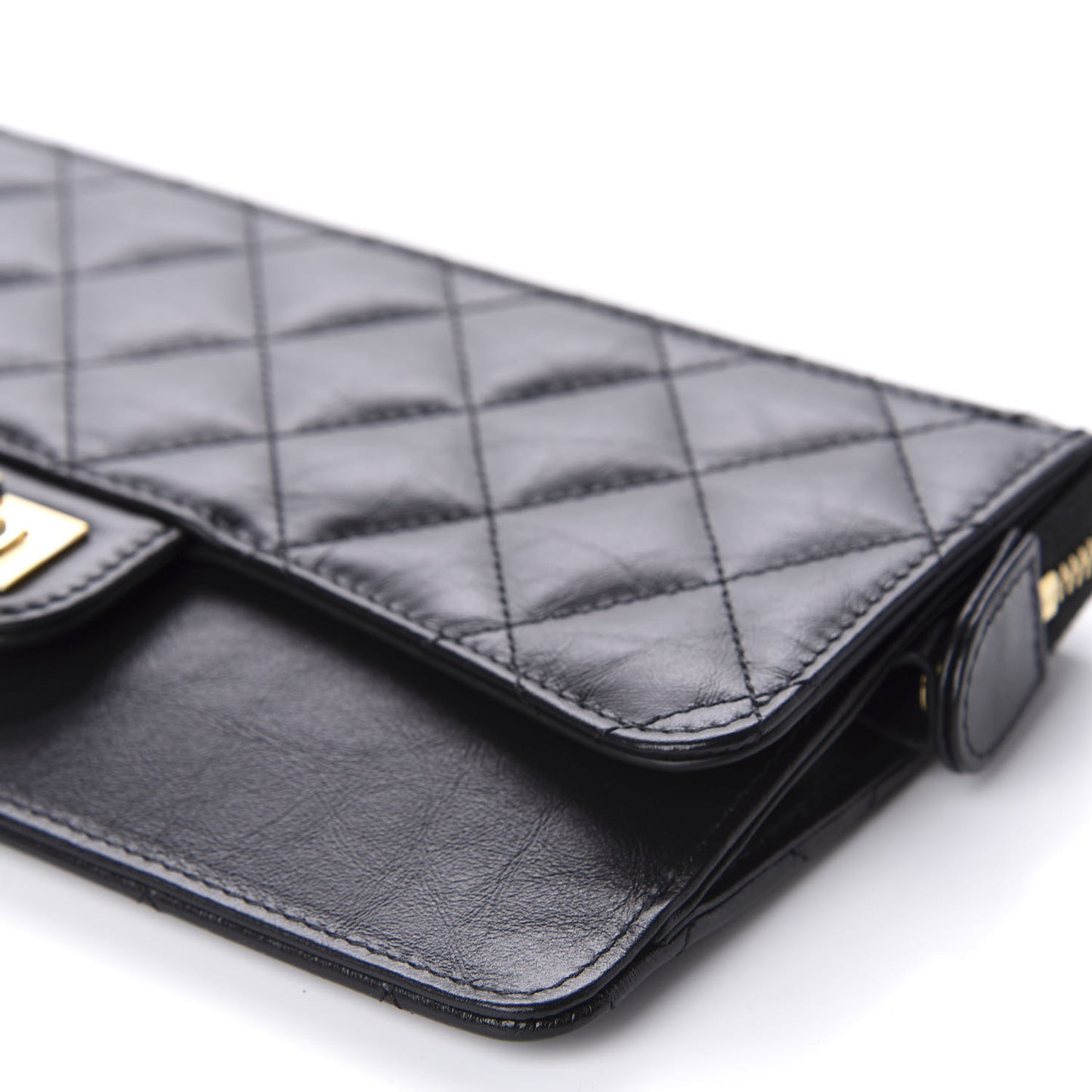 Aged Calfskin Quilted 2.55 Reissue Pouch With Chain Handle Black