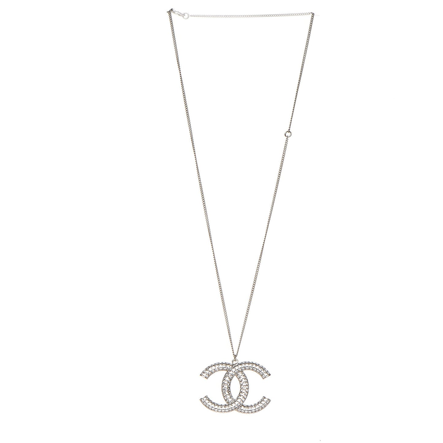 Baguette Crystal Large CC Necklace Silver