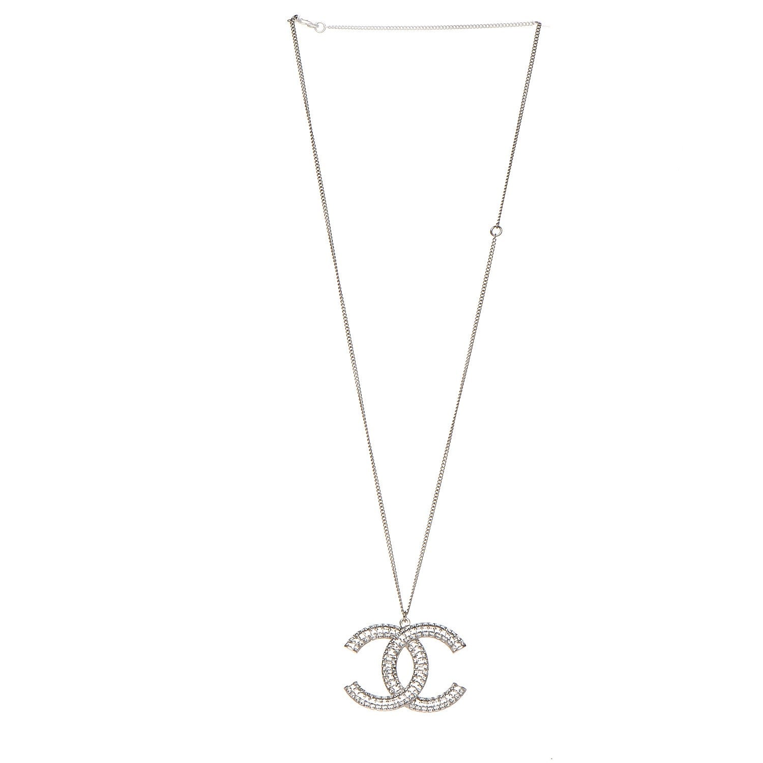 Chanel Baguette Crystal Large CC Necklace Silver 3 of 7