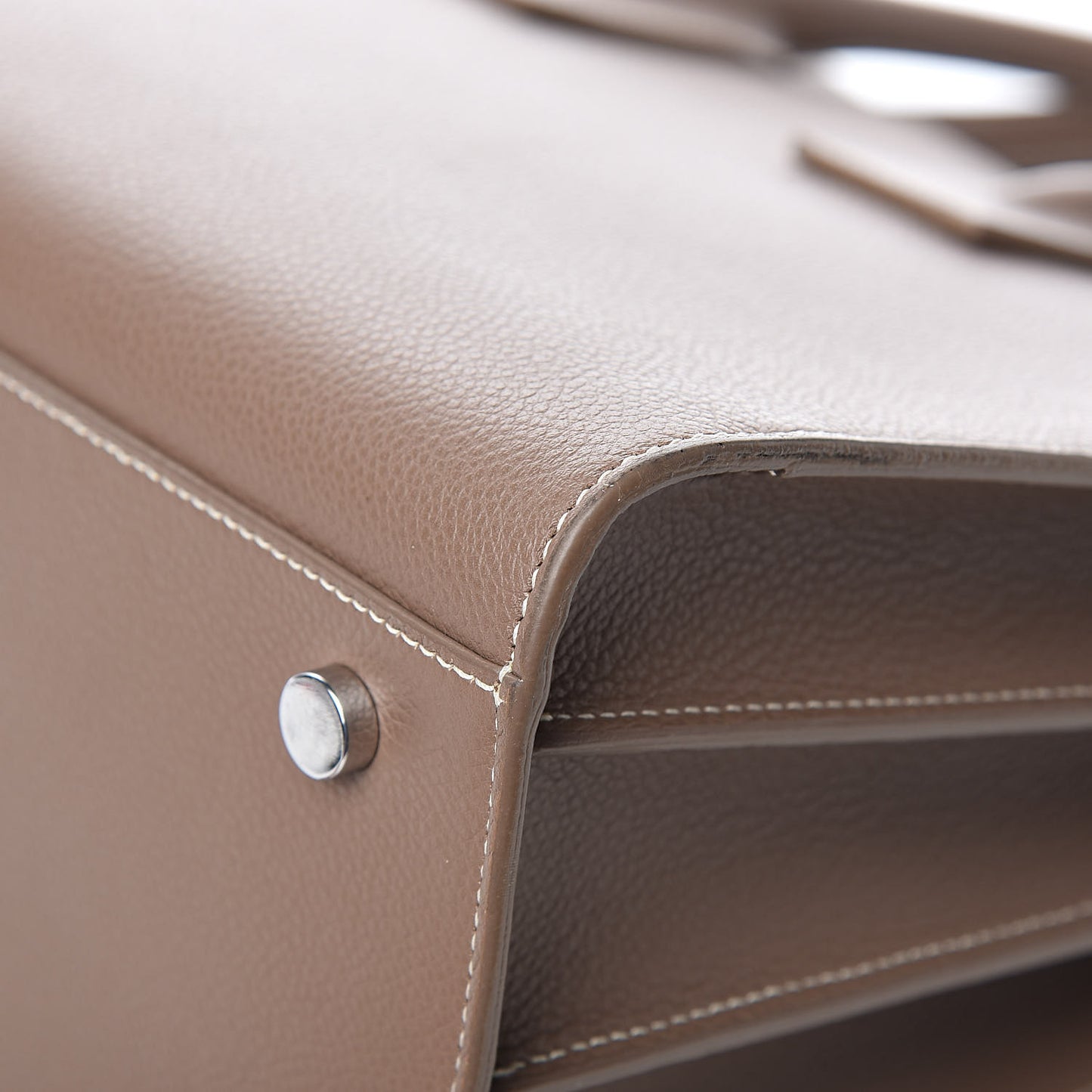 Grained Calfskin Topstitch Small Classic Sac De Jour Taupe