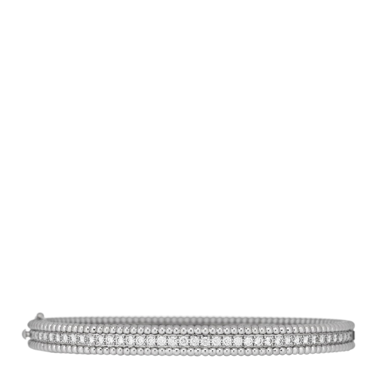 18K White Gold Diamond Perlee 1-Row Bangle Bracelet L