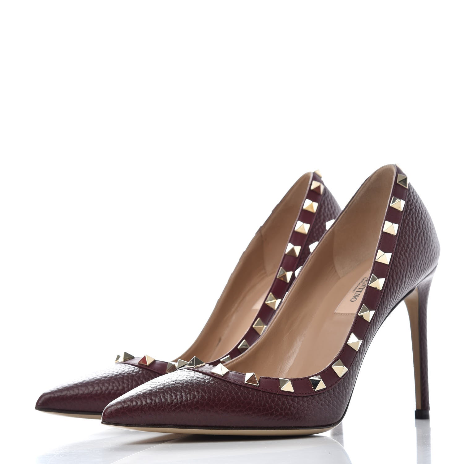 Valentino Garavani Pebbled Calfskin Rockstud 100mm Pumps 36.5 Rubin 3 of 10