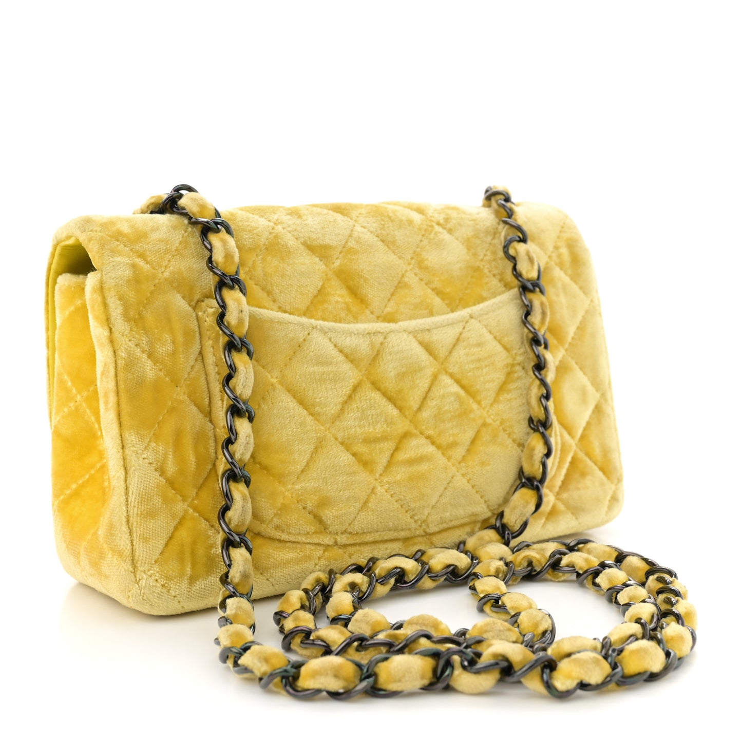 Velvet Quilted Mini Rectangular Flap Yellow
