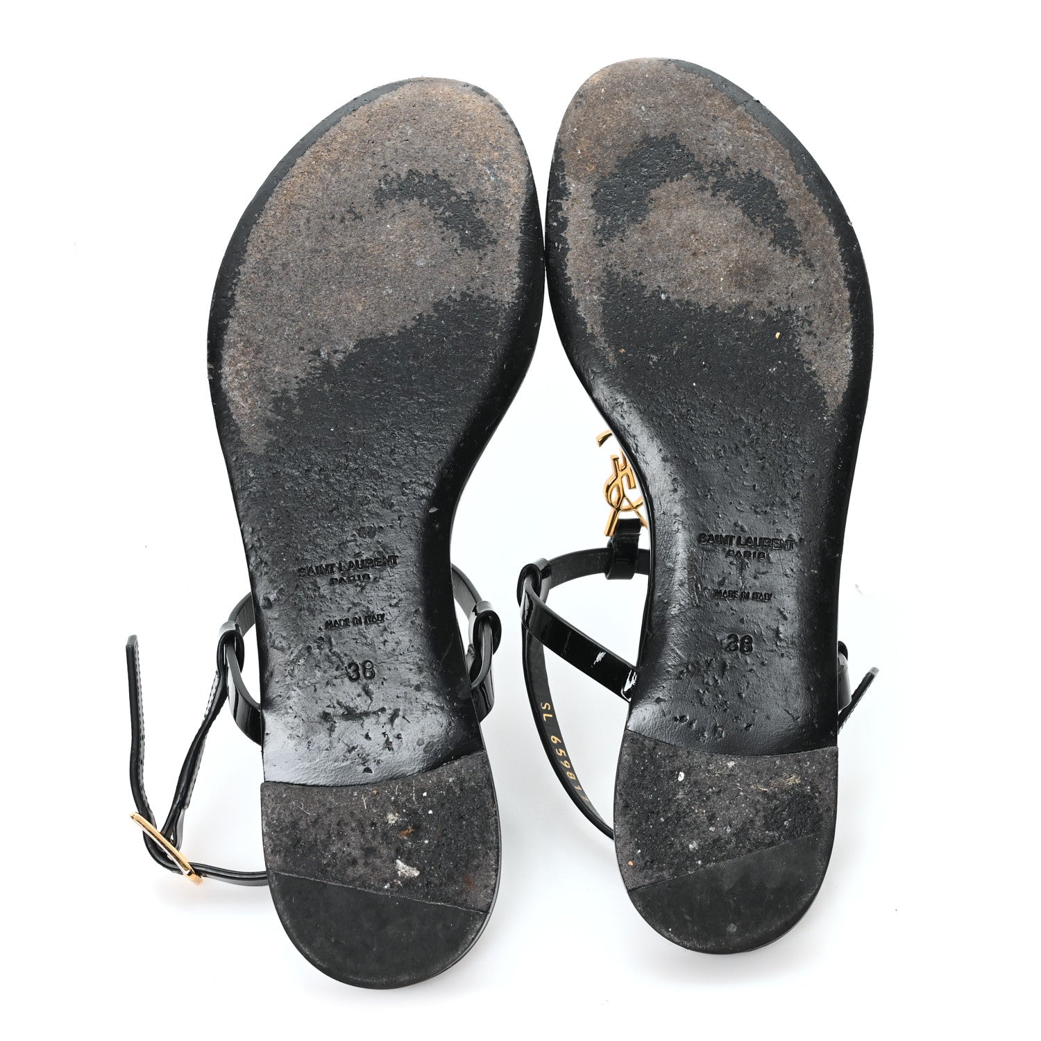 Saint Laurent Patent Calfskin Cassandra Monogram Sandals 38 Black 6 of 9