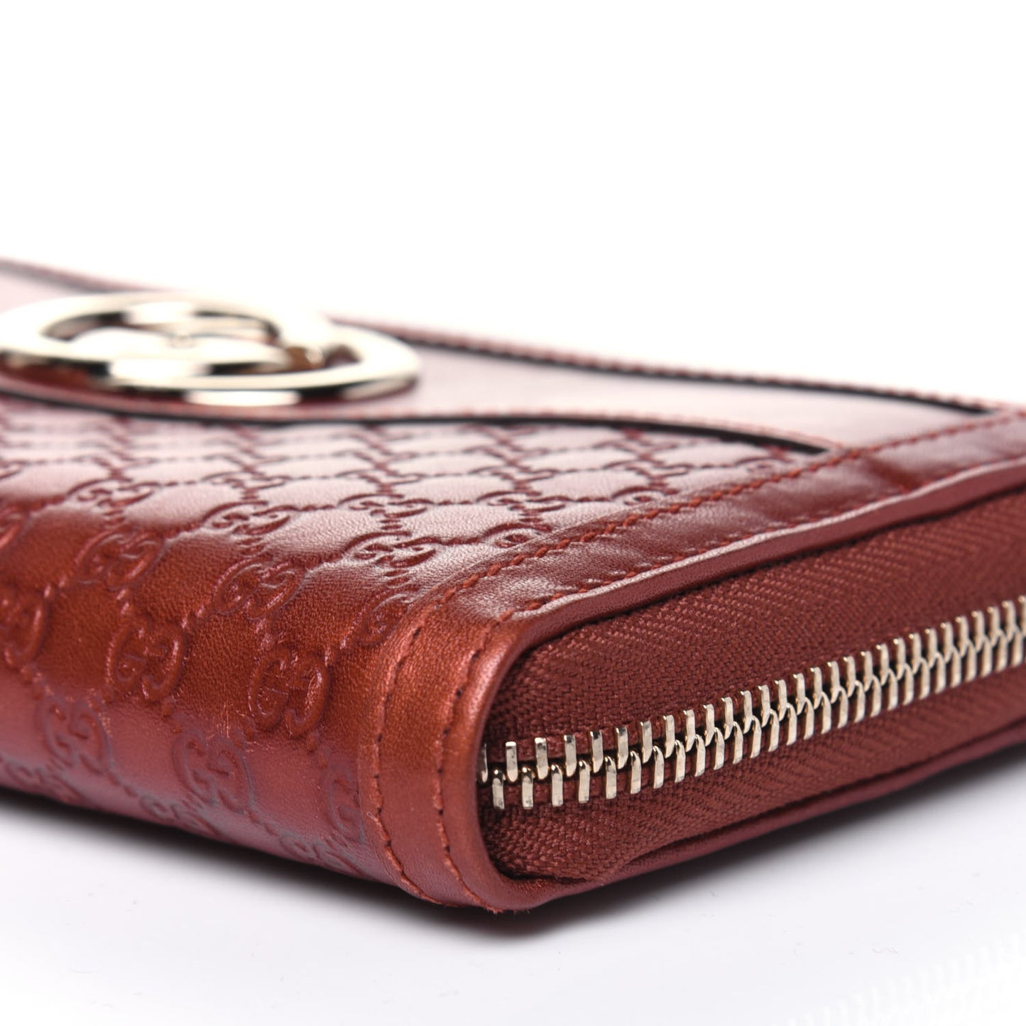 Metallic Microguccissima Sukey Zip Around Wallet Burnt Orange