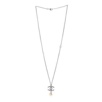 Chanel Crystal Pearl Twisted CC Drop Necklace Silver 3 of 6