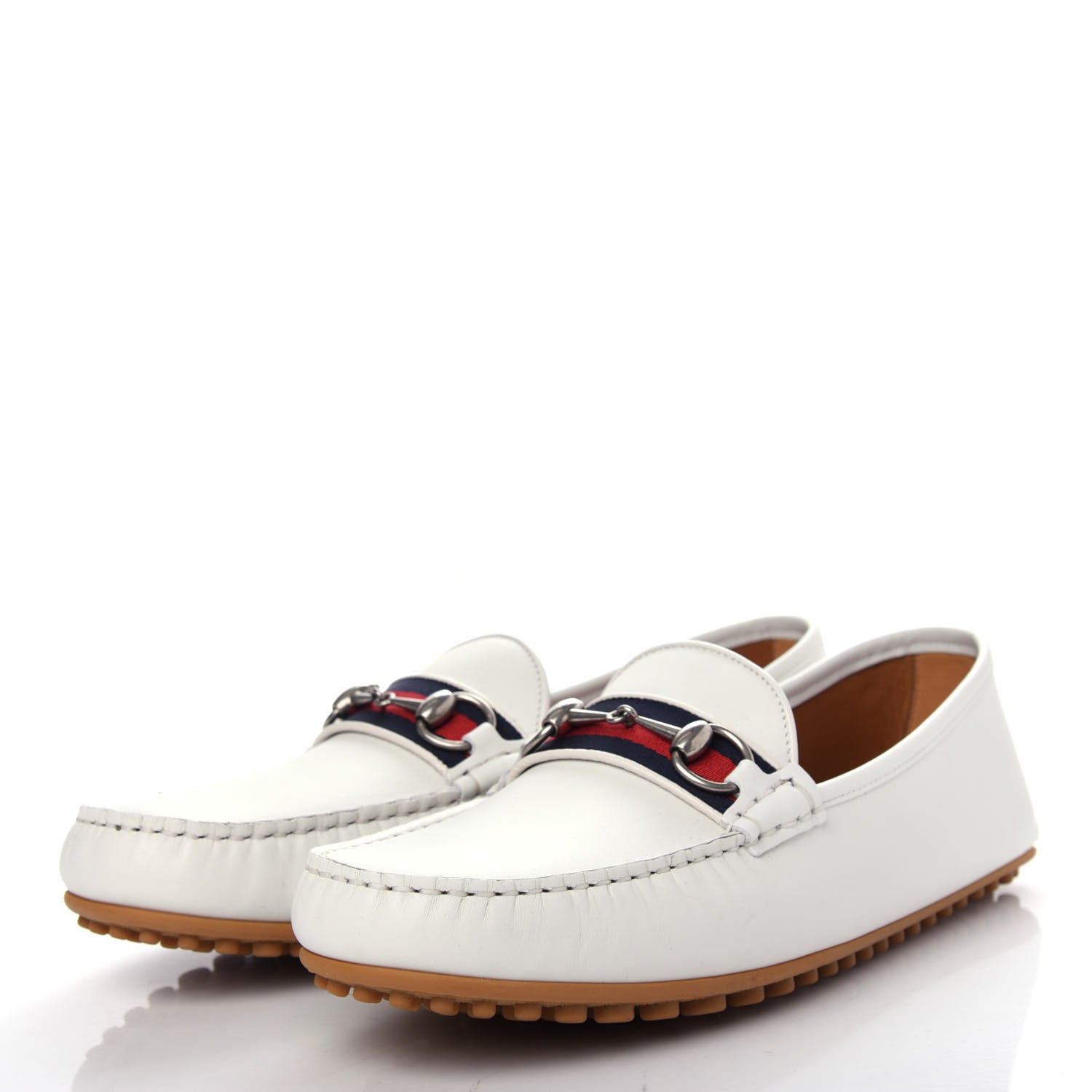 Gucci Miro Soft Calfskin Web Mens Horsebit Driver Loafers 9 White 3 of 12