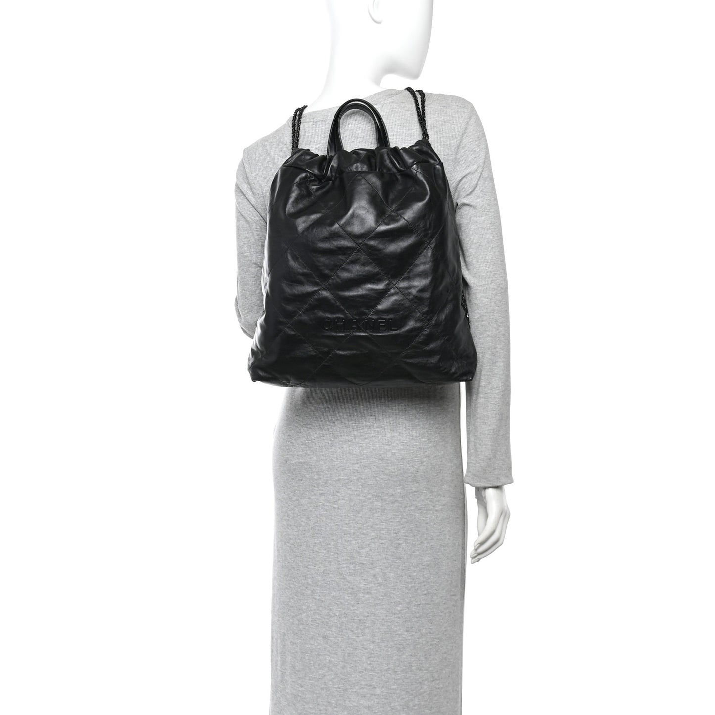 Shiny Calfskin Quilted Chanel 22 Backpack So Black