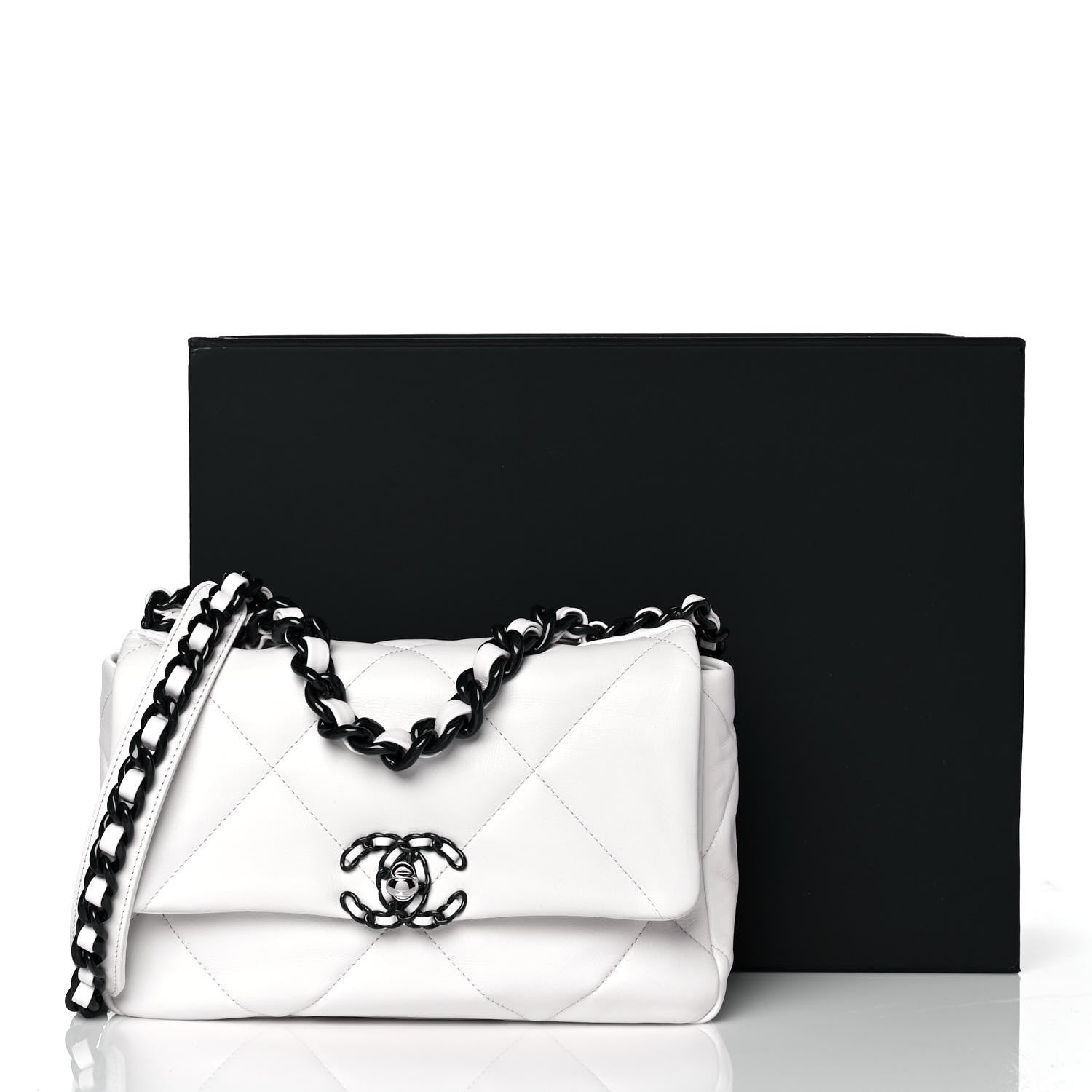 Chanel Glossy Calfskin Quilted Medium Chanel 19 Flap White Black 9 of 9