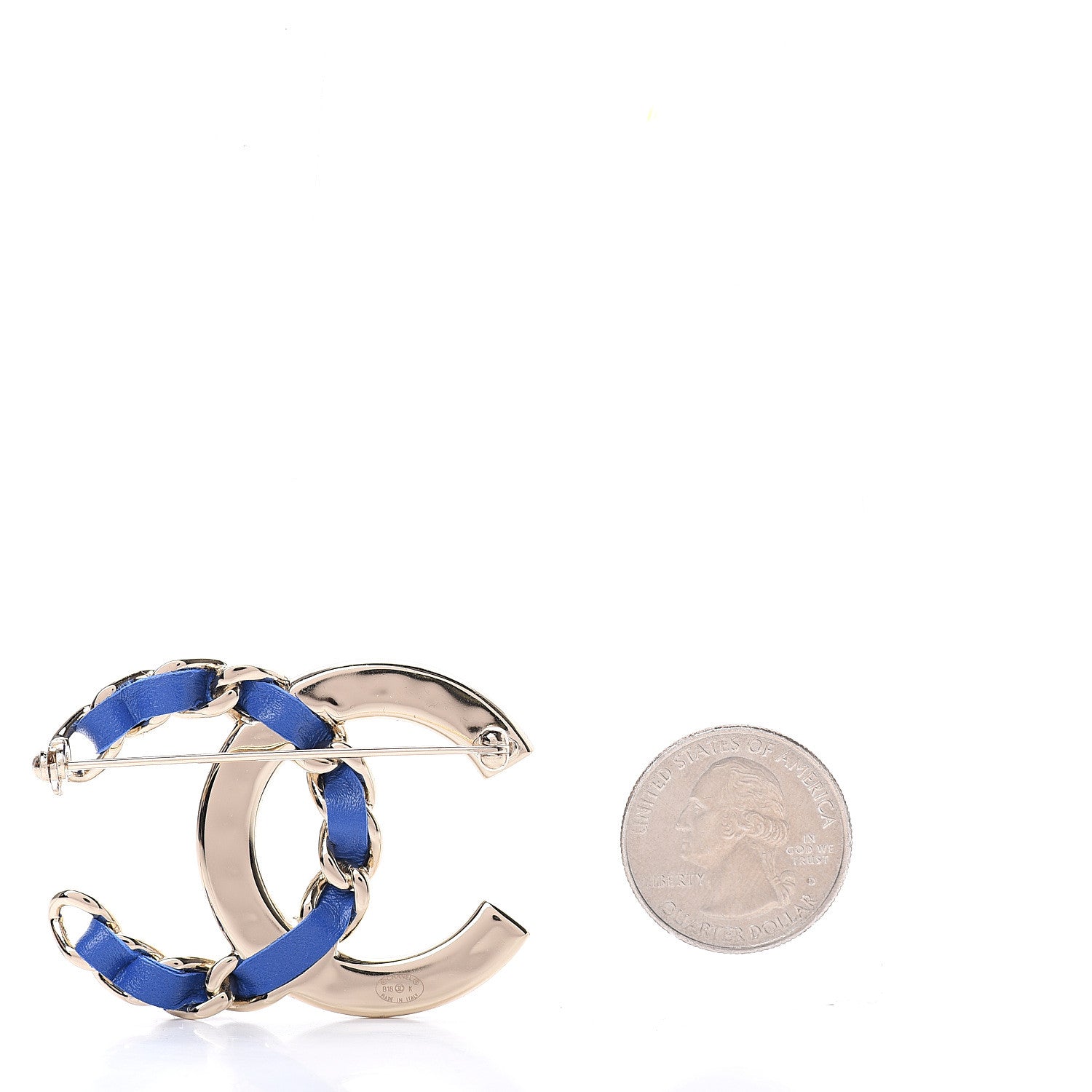 Chanel Lambskin Baguette Crystal CC Chain Brooch Blue Gold 2 of 4