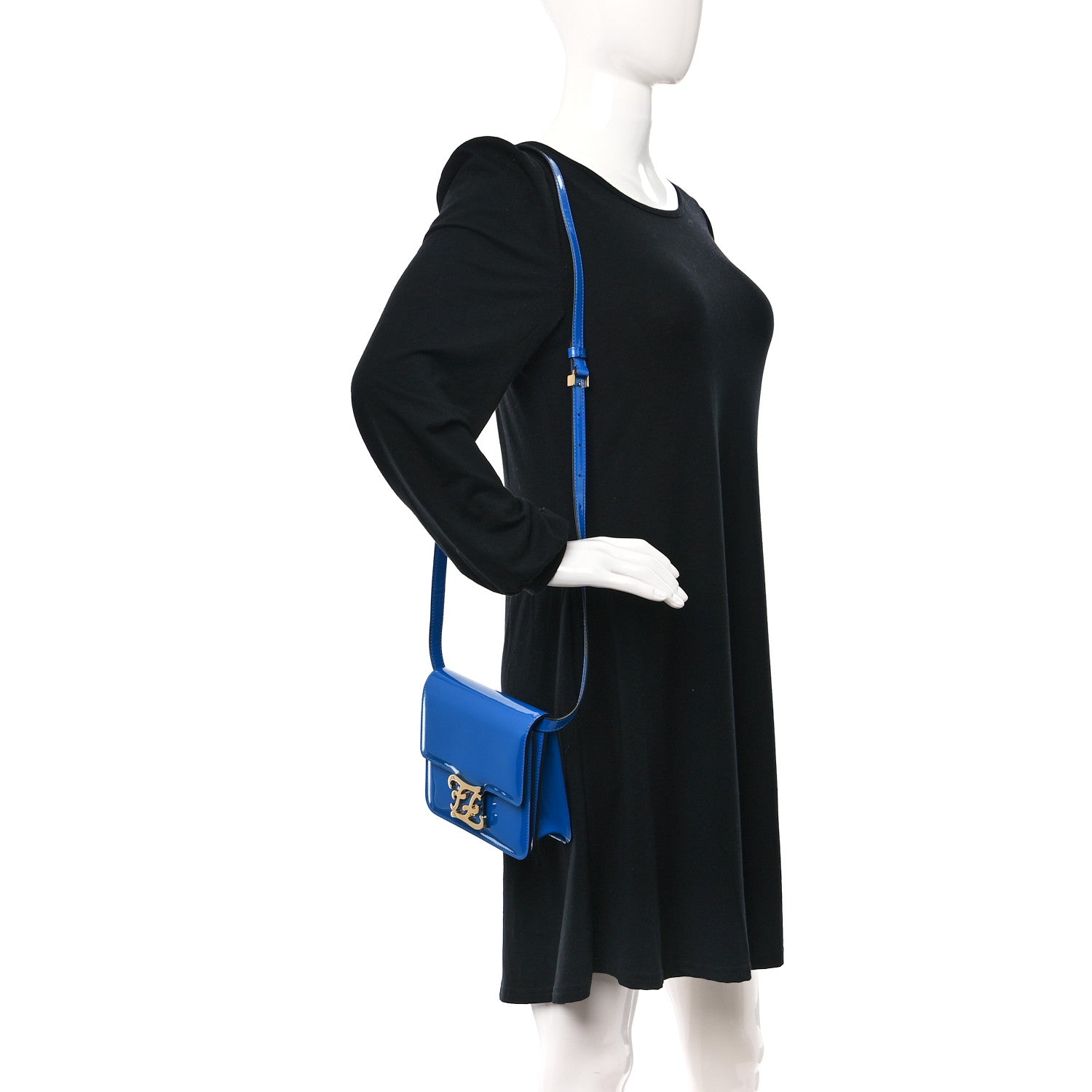 Fendi Vitello Vernice Mou Karligraphy Crossbody Bag Bluette 2 of 11