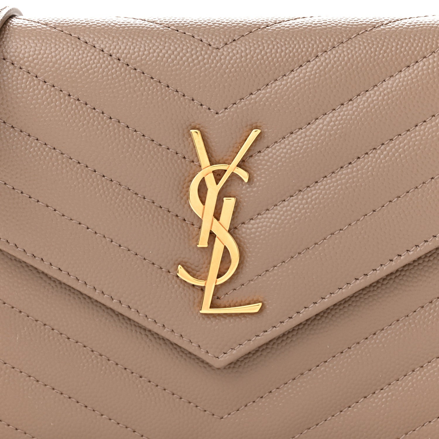 Saint Laurent Grain De Poudre Matelasse Chevron Monogram Envelope Chain Wallet Dark Latte 8 of 11