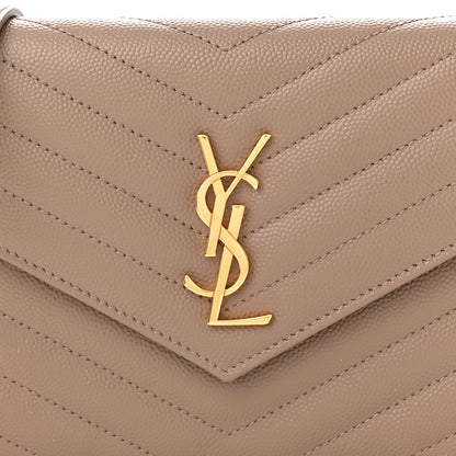Saint Laurent Grain De Poudre Matelasse Chevron Monogram Envelope Chain Wallet Dark Latte 8 of 11