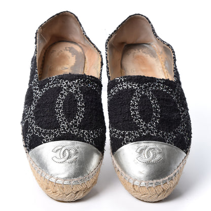 Chanel Tweed Lambskin CC Espadrilles 37 Black Silver 7 of 16