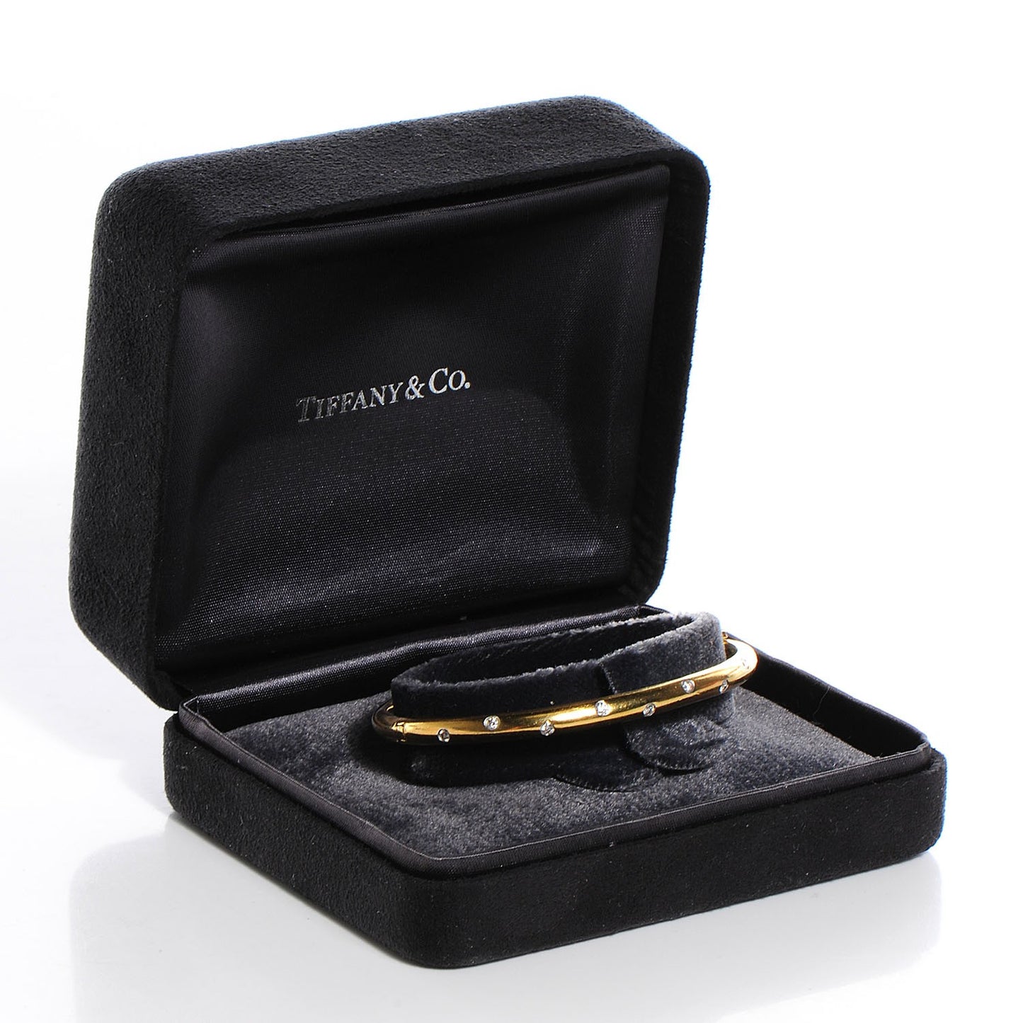 18K Yellow Gold Platinum Diamond 4.5mm Etoile Bangle Bracelet