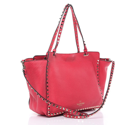 Valentino Garavani Pebbled Calfskin Medium Rockstud Tote Deep Fuxia 3 of 10