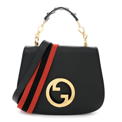 Gucci Roxy Calfskin Web Medium Studded Blondie Shoulder Flap Bag Black 1 of 12