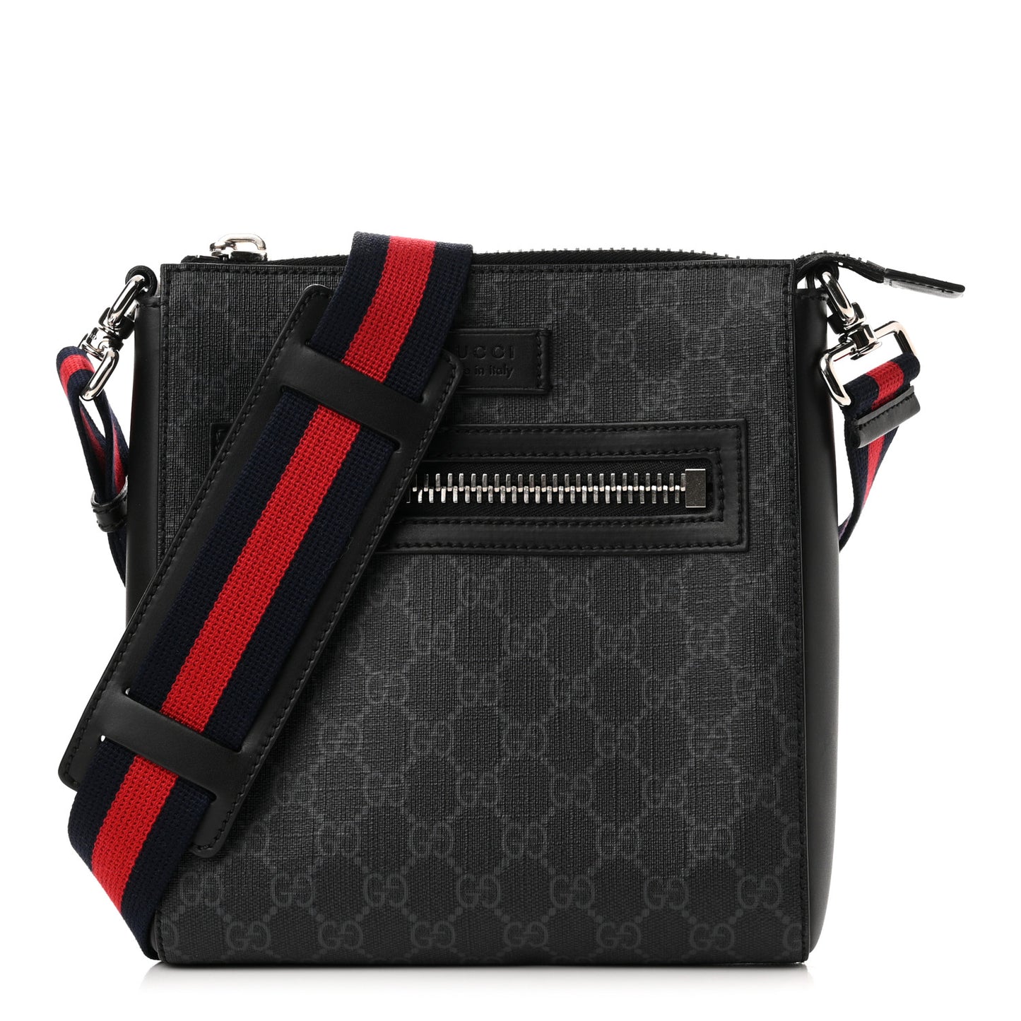 GG Supreme Monogram Web Small Flat Messenger Bag Black Grey