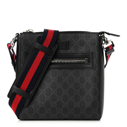 Gucci GG Supreme Monogram Web Small Flat Messenger Bag Black Grey 1 of 11