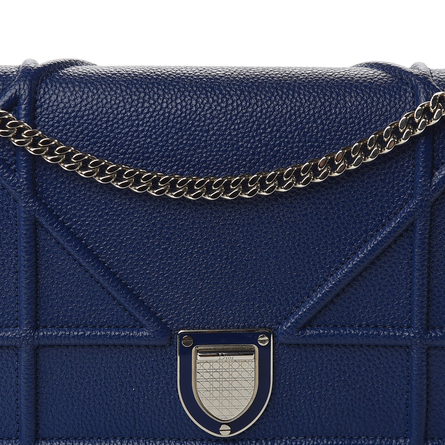 Christian Dior Grained Calfskin Diorama Wallet on Chain Pouch Blue 9 of 9