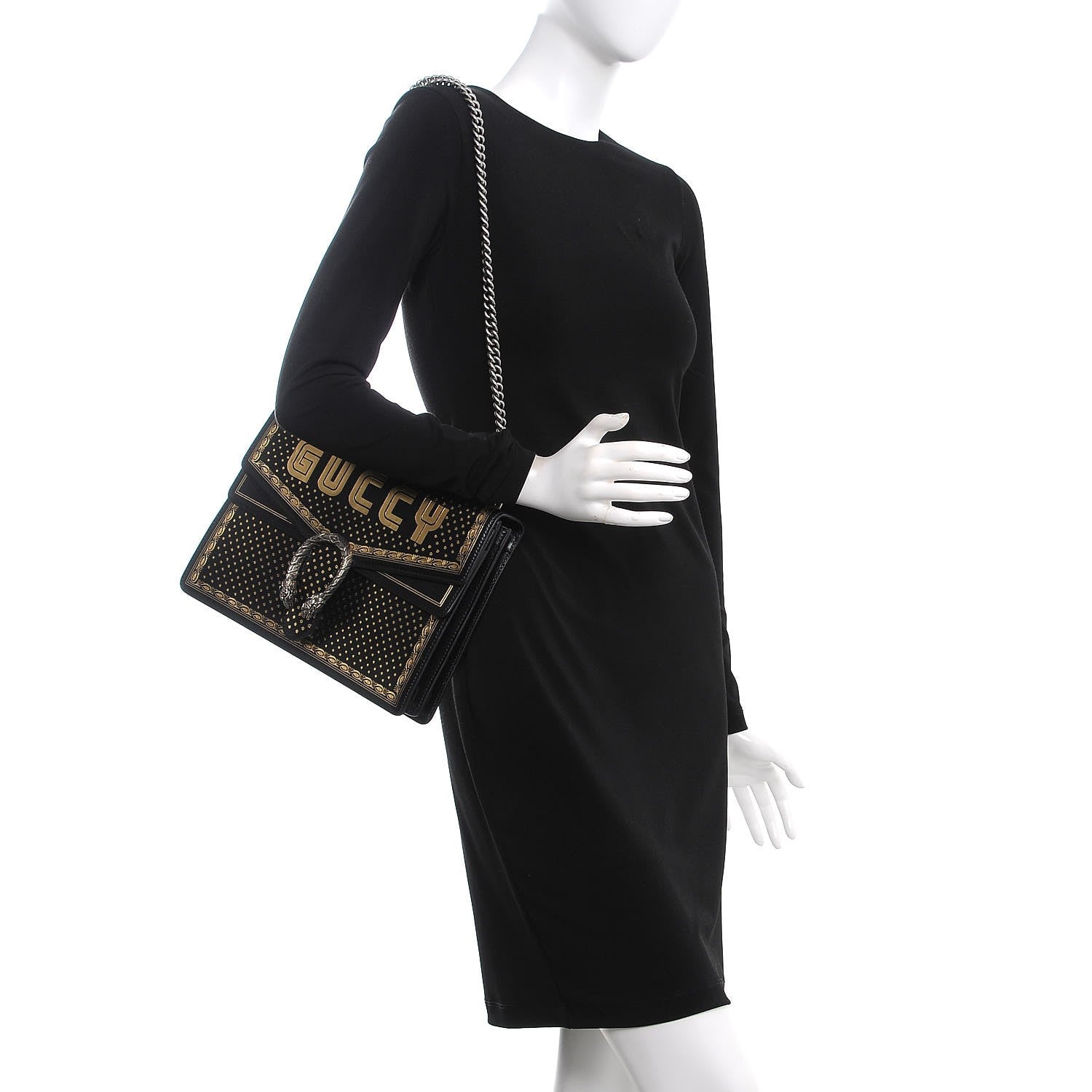 Gucci X SEGA Calfskin GUCCY Stars Medium Dionysus Shoulder Bag Black Gold 3 of 8