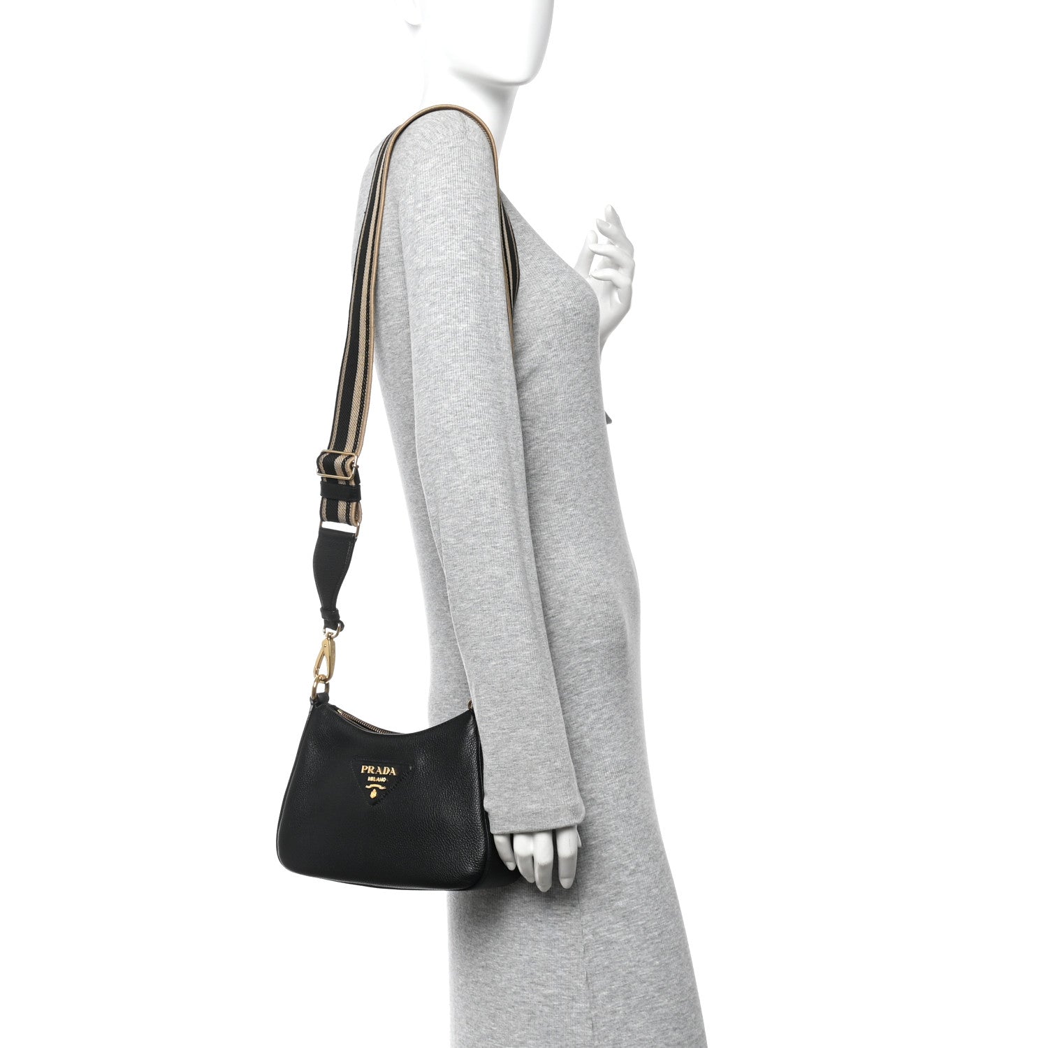 Prada Vitello Daino Soft Zippered Hobo Shoulder Bag Black 1848550