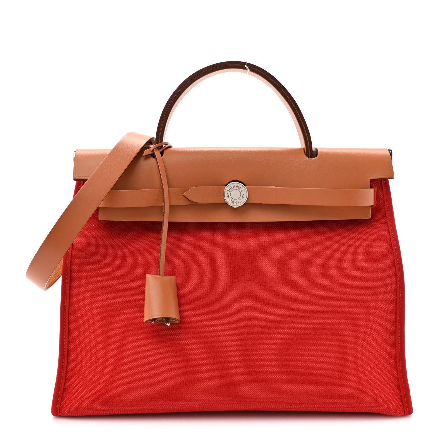 Hermes Vache Hunter Toile Herbag Zip 31 PM Rouge Tomate Natural 1 of 11