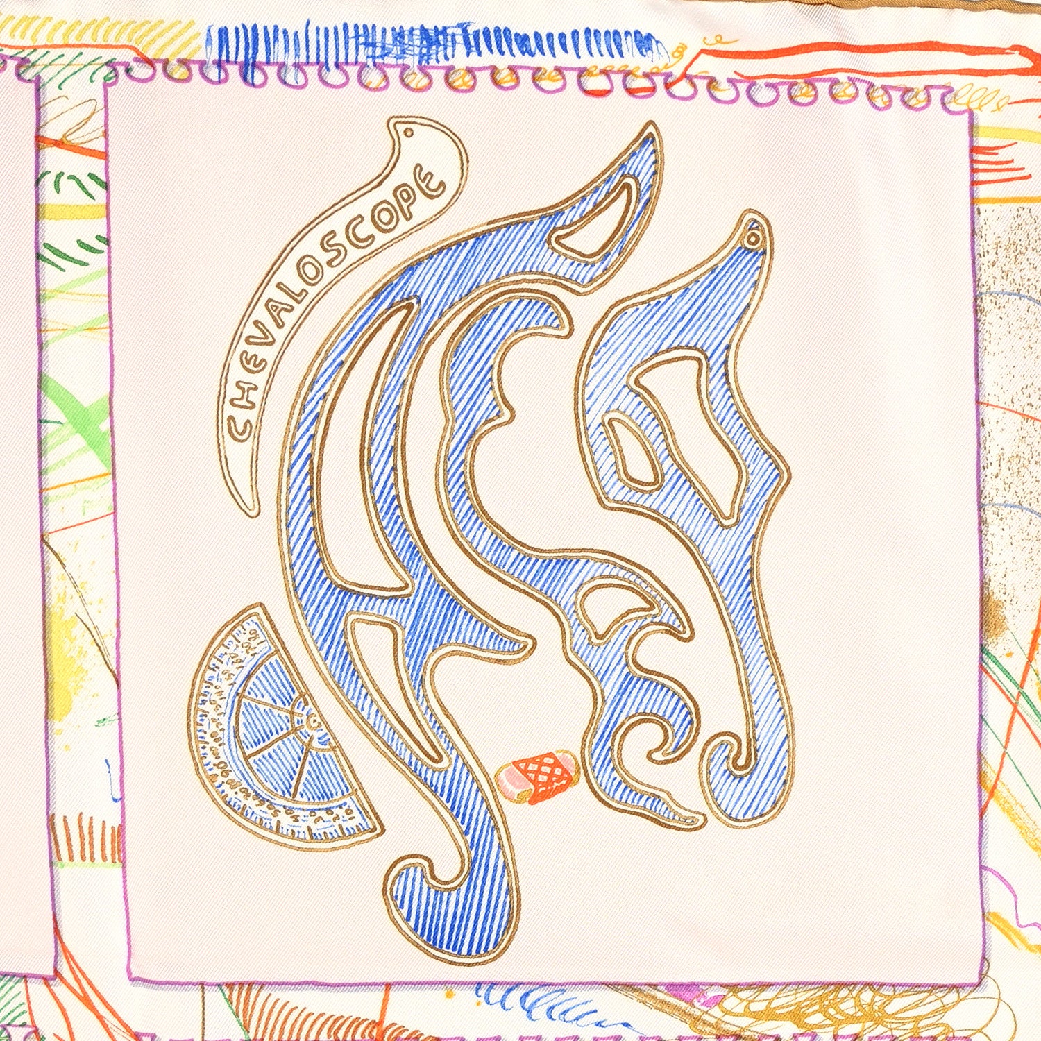 Hermes Silk Chevaloscope Scarf 90 Rose Nacre Vert Multicolor 6 of 6