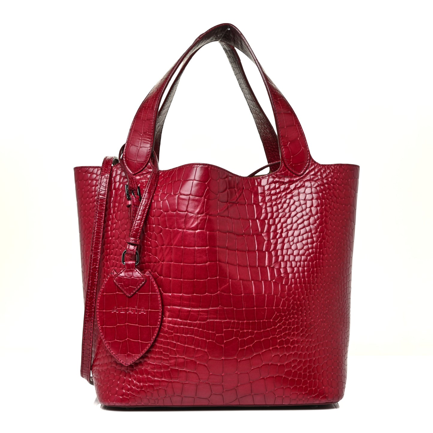 Calfskin Crocodile Embossed Bag Fuchsia