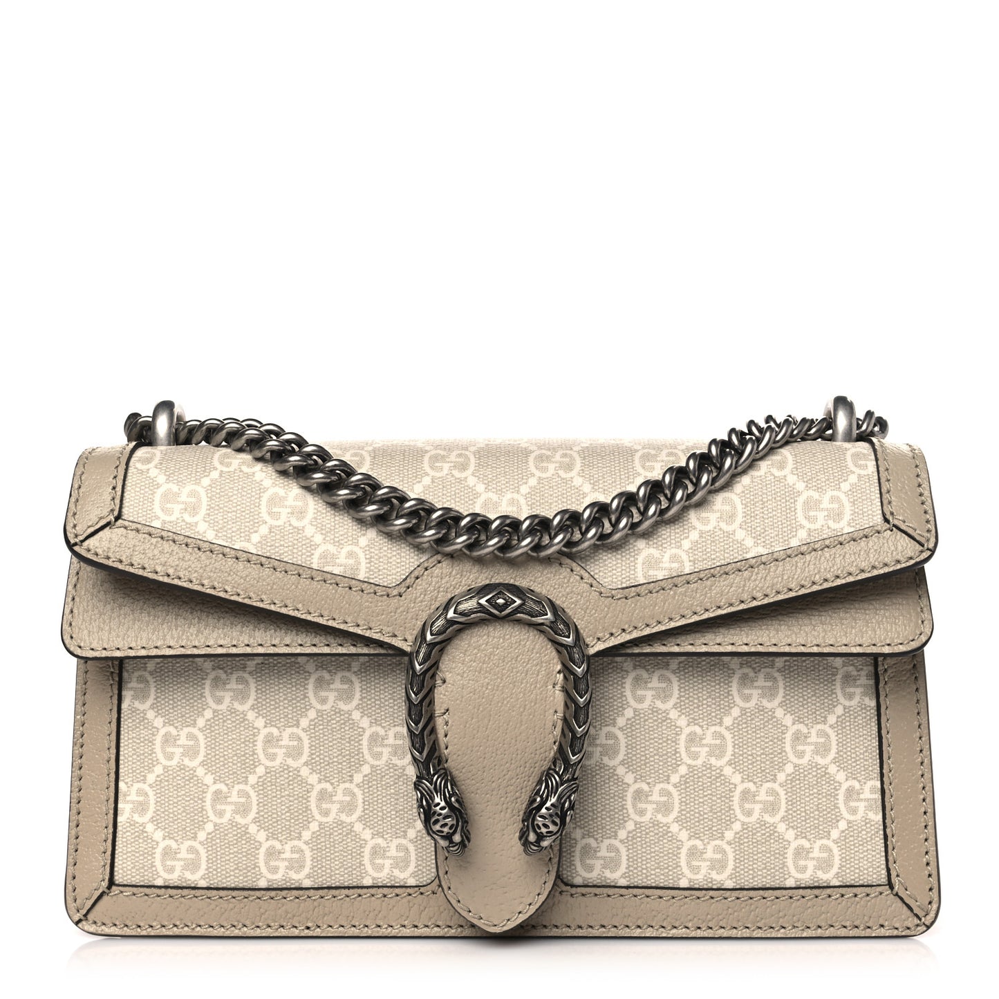 GG Supreme Monogram Textured Dollar Calfskin Small Rectangular Dionysus Shoulder Bag Beige Mystic White Oatmeal