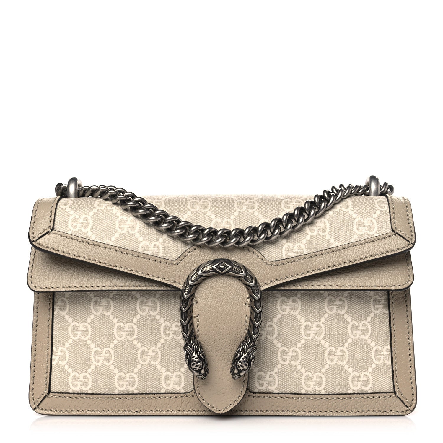Gucci GG Supreme Monogram Textured Dollar Calfskin Small Rectangular Dionysus Shoulder Bag Beige Mystic White Oatmeal 1 of 10