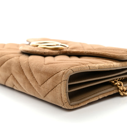 Gucci Velvet Matelasse GG Marmont Chain Wallet Taupe 10 of 11