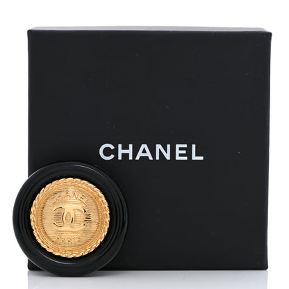 Chanel Resin CC Button Brooch Gold Black 5 of 5