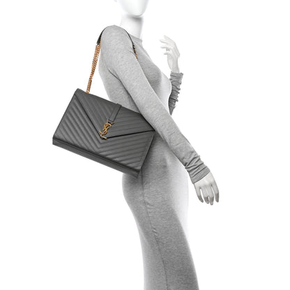 Saint Laurent Grain De Poudre Matelasse Chevron Large Monogram Satchel Earth 2 of 10