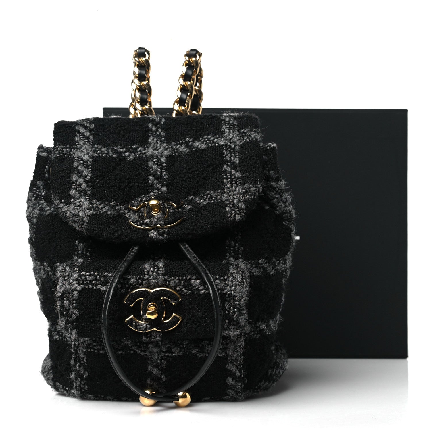 Chanel Wool Tweed Elegant Backpack Black Grey 11 of 11