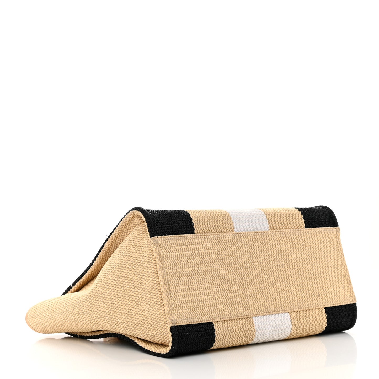 Straw Raffia Calfskin Striped Medium Deauville Tote Black Beige Ivory