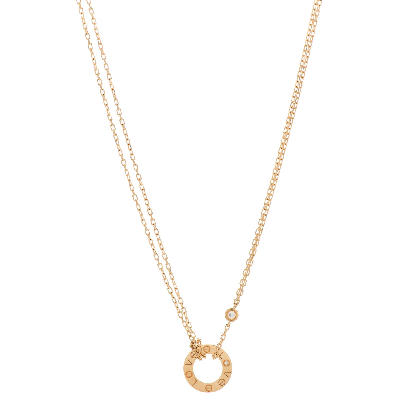 18K Yellow Gold 2 Diamond LOVE Necklace